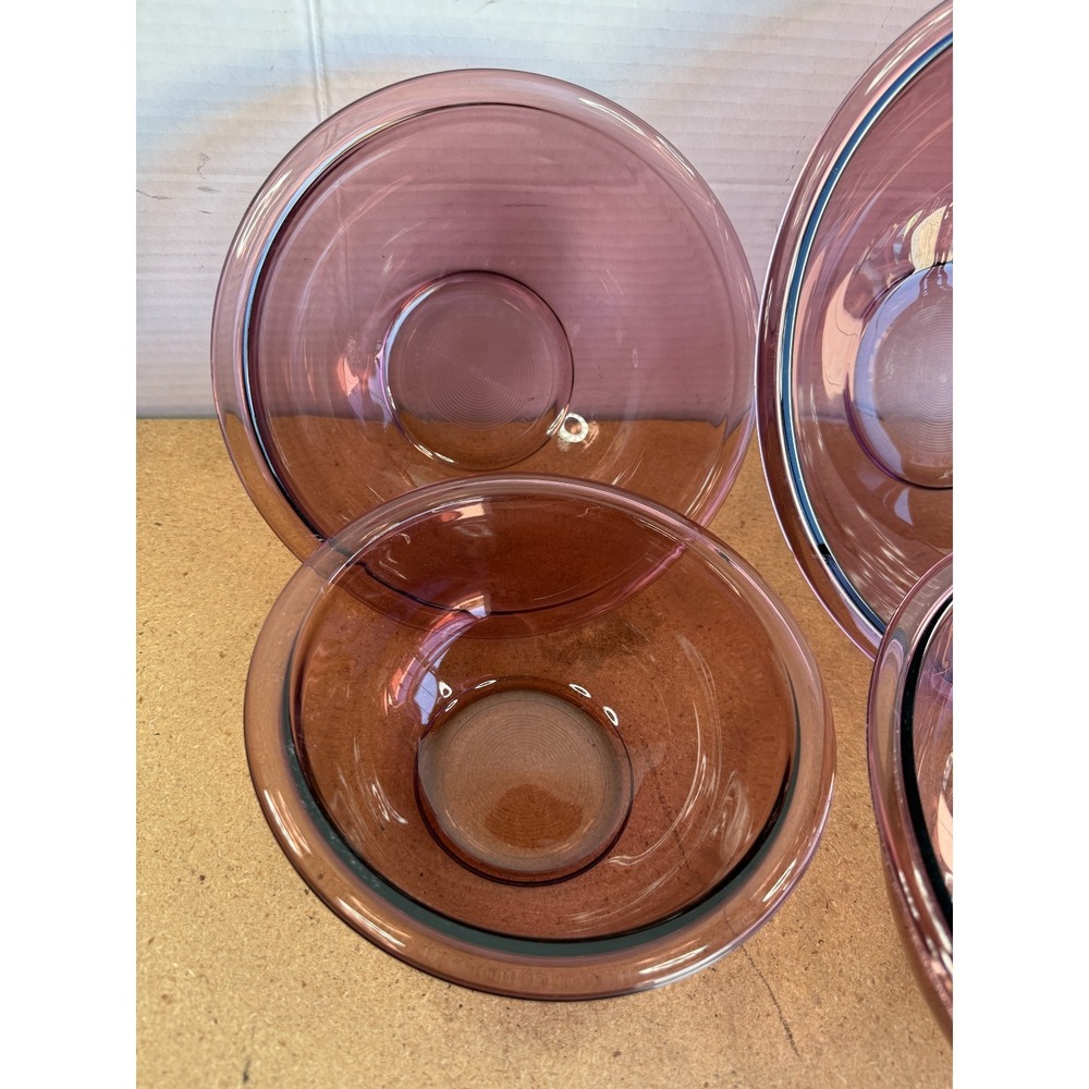 Full Set of 4 Vintage Pyrex Cranberry Glass Mixing Bowls - Picture 2 of 6